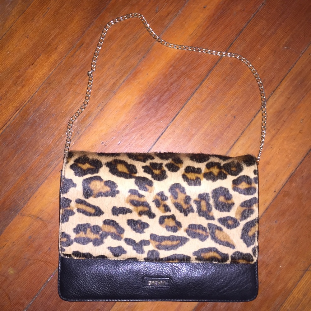 DKNY leopard leather chain purse